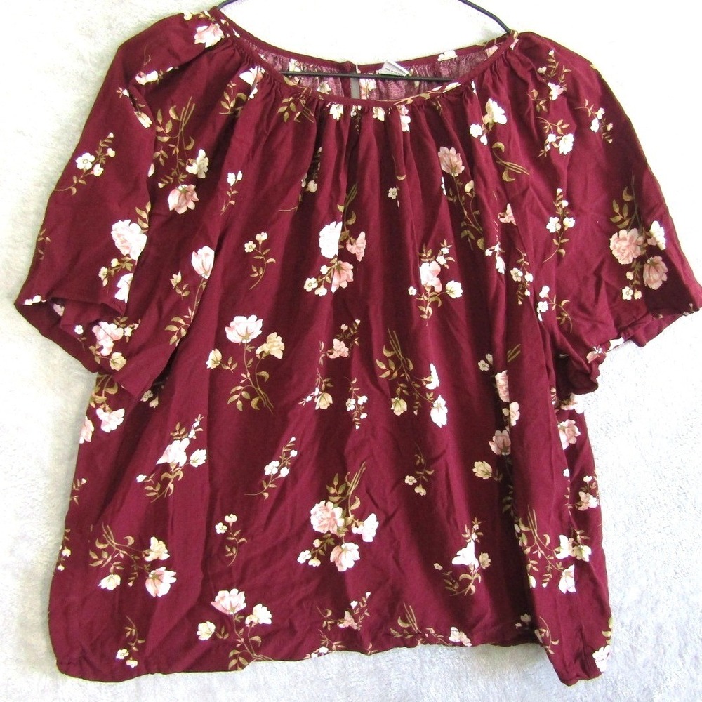 Old Navy Burgundy Floral Print Flutter Sleeve Boho Top XL